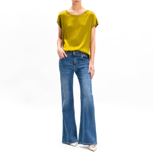 Motel-Blusa in satin mezza manica bordi lurex - olio