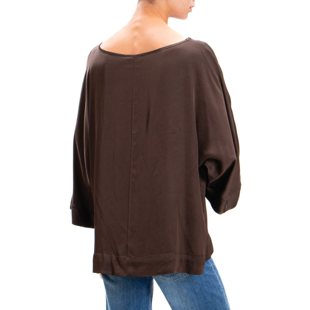 Motel-Blusa in satin manica 3/4 - moka