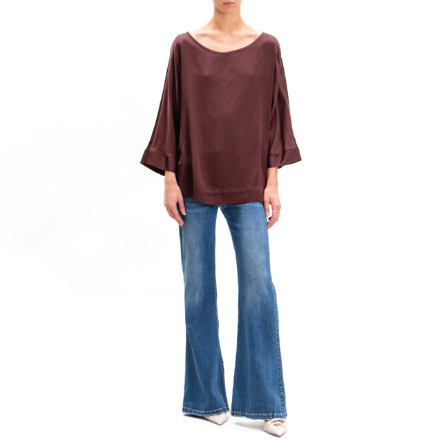 Motel-Blusa in satin manica 3/4 - vino