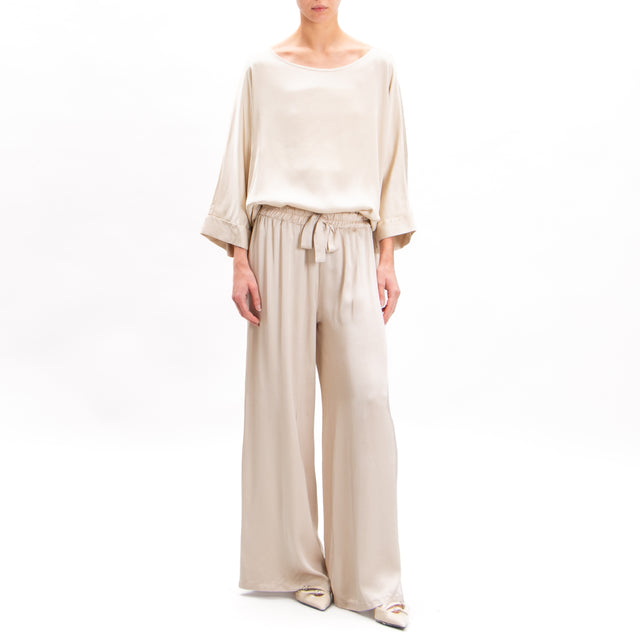 Motel-Pantalone in satin con coulisse - sand