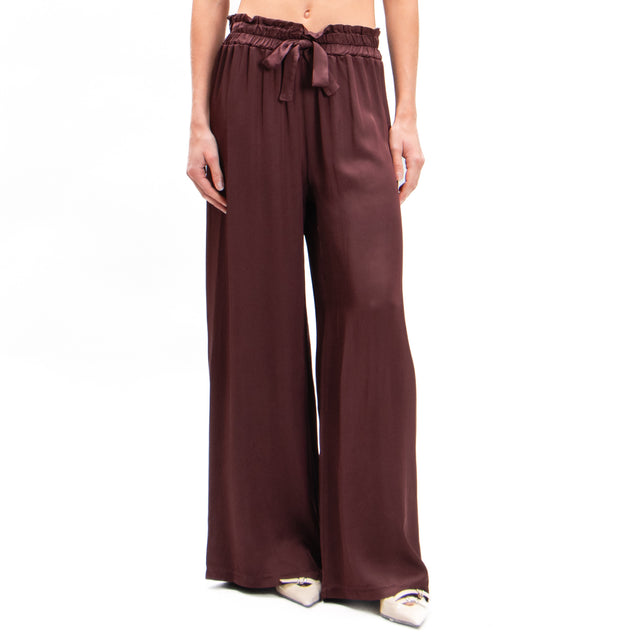 Motel-Pantalone in satin con coulisse - vino