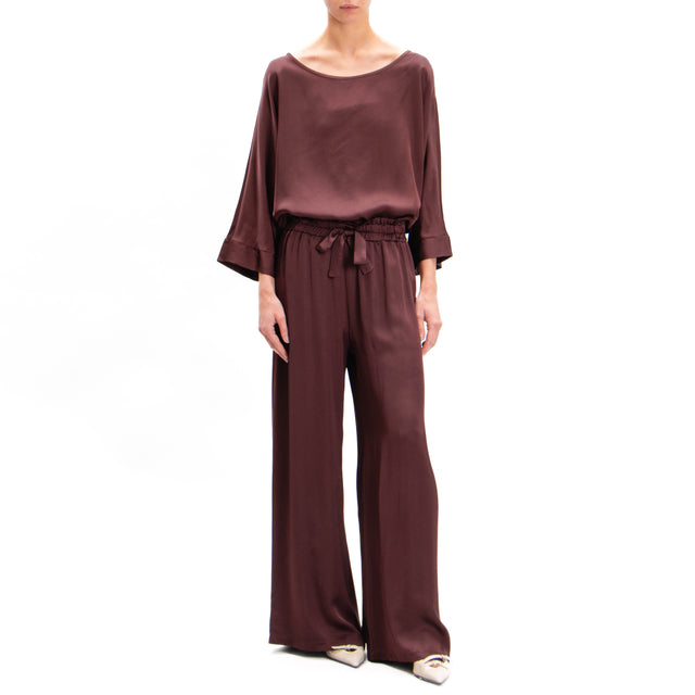 Motel-Pantalone in satin con coulisse - vino