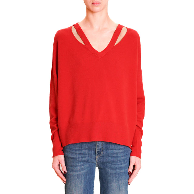 Motel-Maglia scollo v cut out - rosso