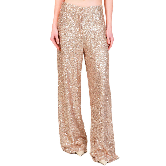 Motel-Pantalone con paillettes elastico dietro - oro