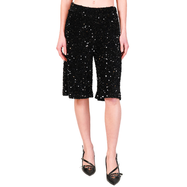 Motel-Bermuda with sequins elastic waist - black