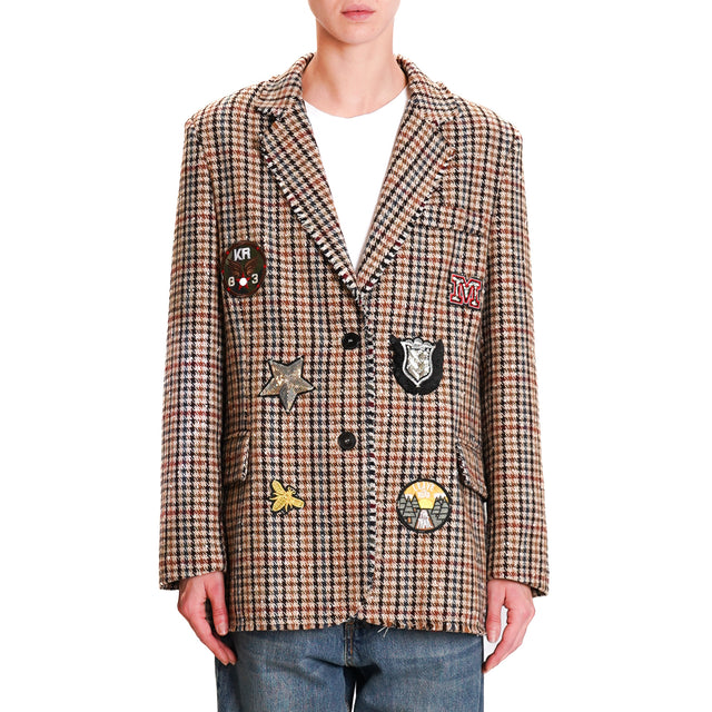 Motel-Houndstooth jacket with patch - beige/burgundy/brown