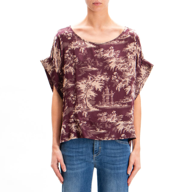 Motel-Blusa fantasia in satin manica scesa - vino