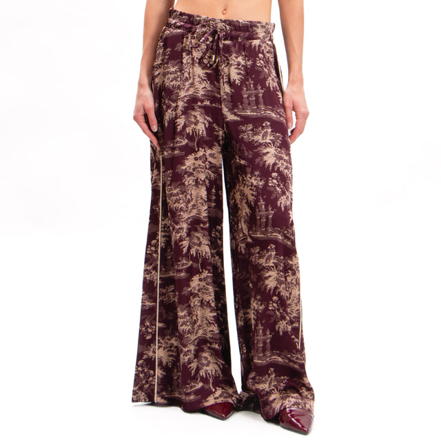 Motel-Pantalone fantasia in satin con coulisse - vino