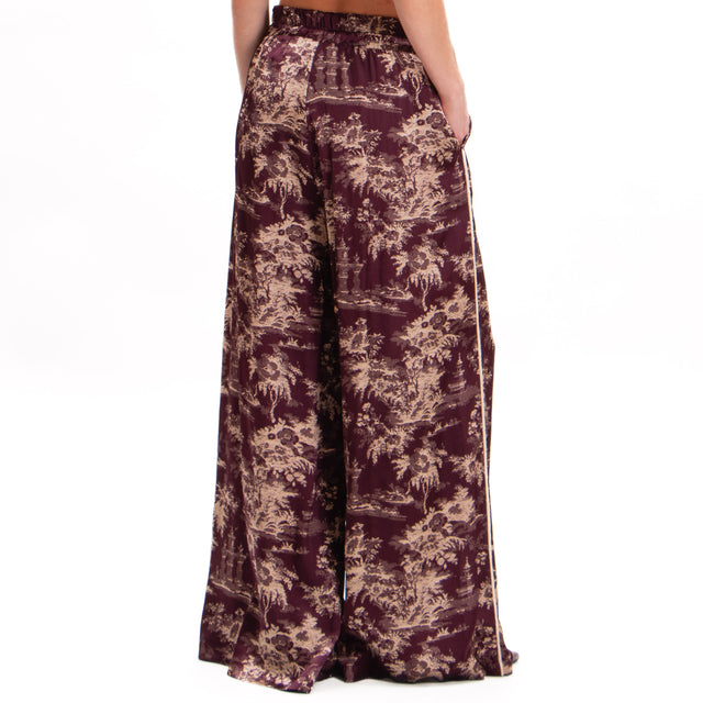 Motel-Pantalone fantasia in satin con coulisse - vino