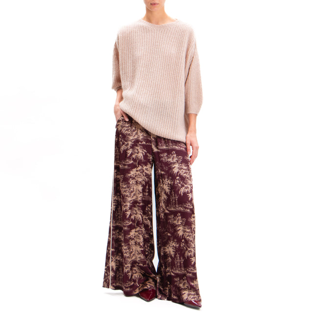 Motel-Pantalone fantasia in satin con coulisse - vino