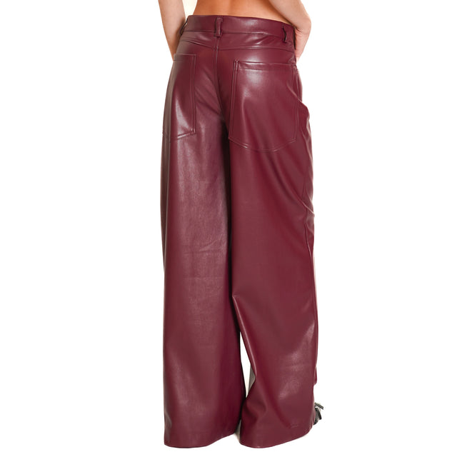 Motel-Wide leg imitation leather trousers - Bordeaux