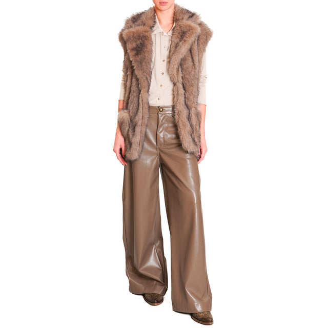 Motel-Wide Leg Leather Look Pants - Mud