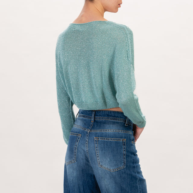 Zeroassoluto-Maglia crop scollo v in lurex - acqua