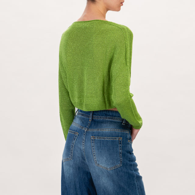 Zeroassoluto-Maglia crop scollo v in lurex - verde mela