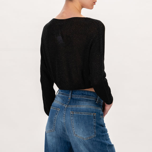 Zeroassoluto-Maglia crop scollo v in lurex - nero