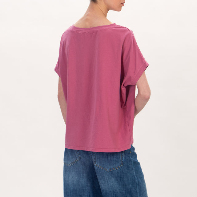 Zeroassoluto-T-shirt scatola in cotone stone wash - rose