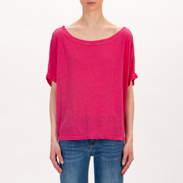 Zeroassoluto-T-shirt scatola in lino - fucsia