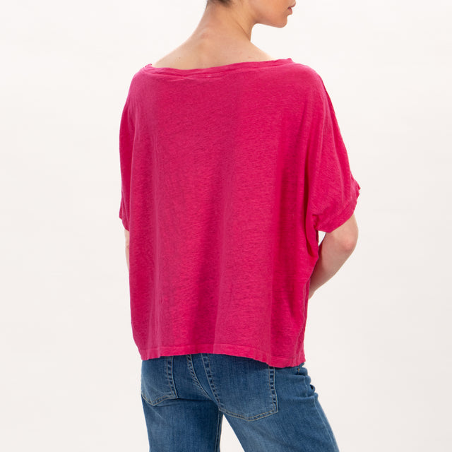 Zeroassoluto-T-shirt scatola in lino - fucsia