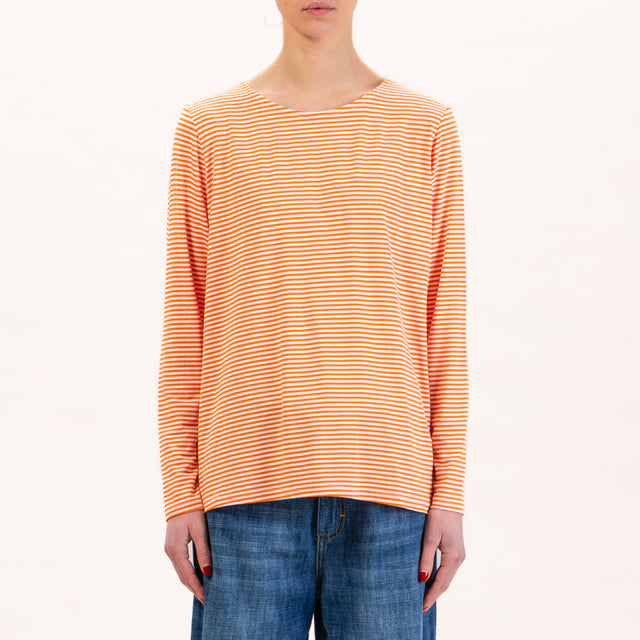 Zeroassoluto-T-shirt a righe in jersey - latte/arancio