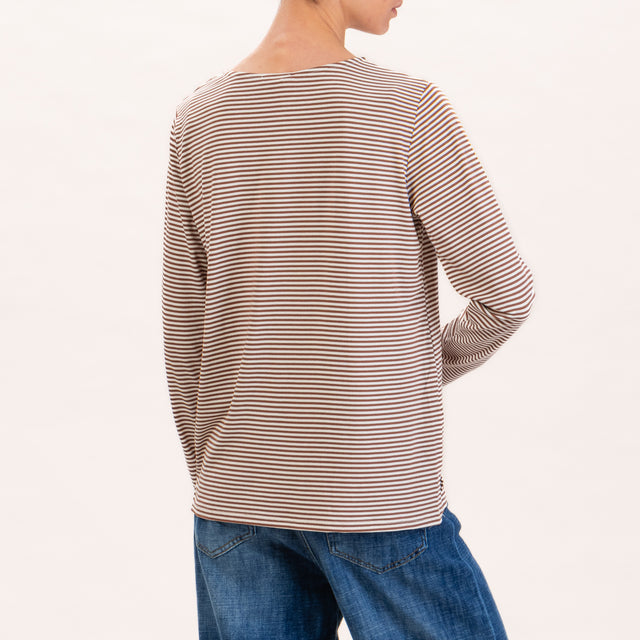 Zeroassoluto-T-shirt a righe in jersey - latte/cuoio