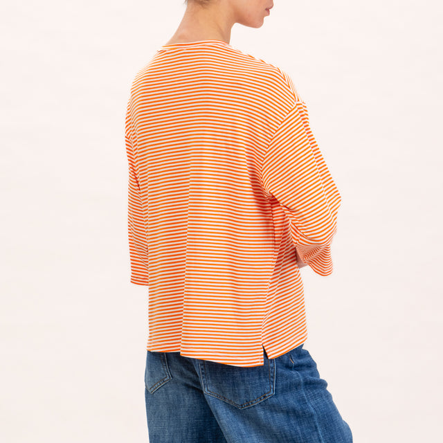 Zeroassoluto-T-shirt righe in jersey manica 3/4 - latte/arancio