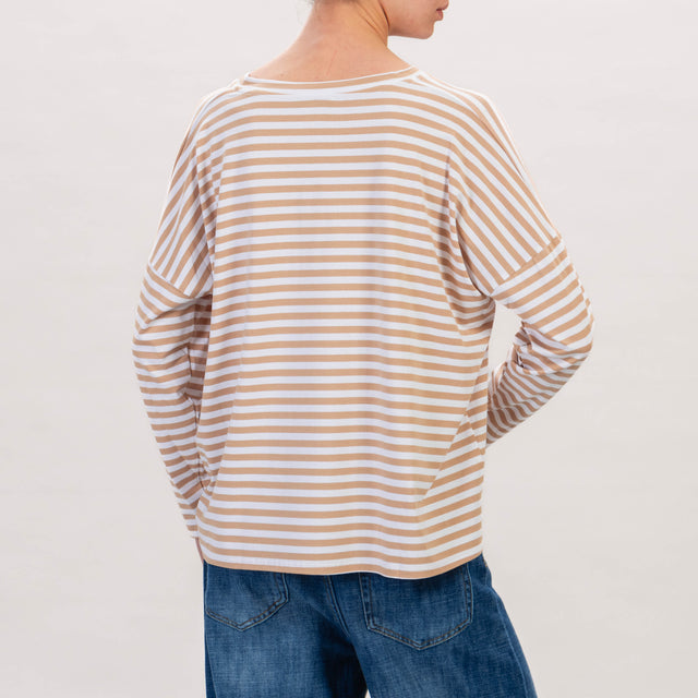 Zeroassoluto - T-shirt scollo v in jersey - latte/grano