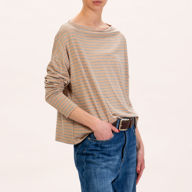 Zeroassoluto-T-shirt CLOE righe in jersey - righe medio beige/grigio melange