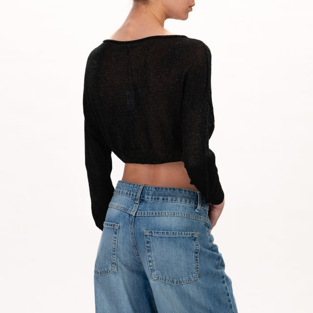 Zeroassoluto-Maglia crop scollo barca in lurex - nero