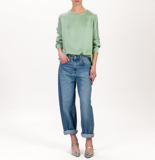 Zeroassoluto-Blusa in satin elasticizzata - green bay