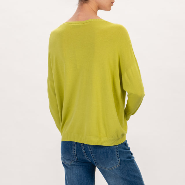 Motel-Maglia stondata girocollo - lime