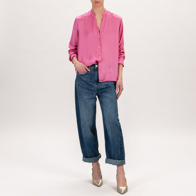 Zeroassoluto-Camicia LEA collo coreana in satin - pink pepper