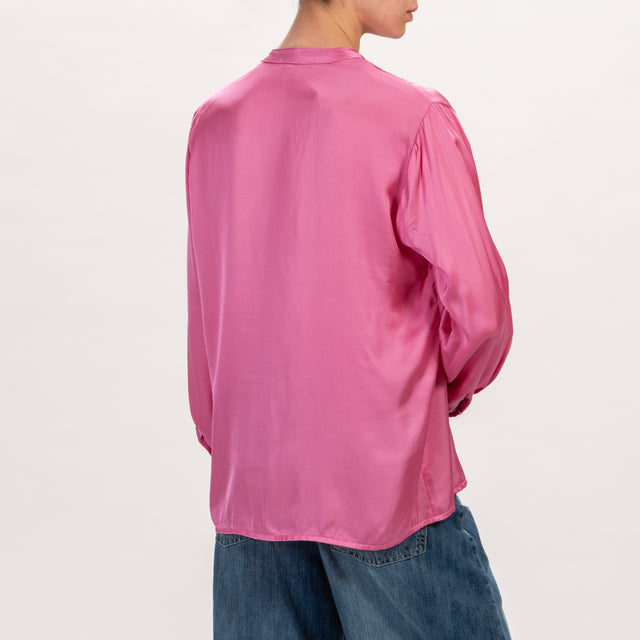 Zeroassoluto-Camicia LEA collo coreana in satin - pink pepper