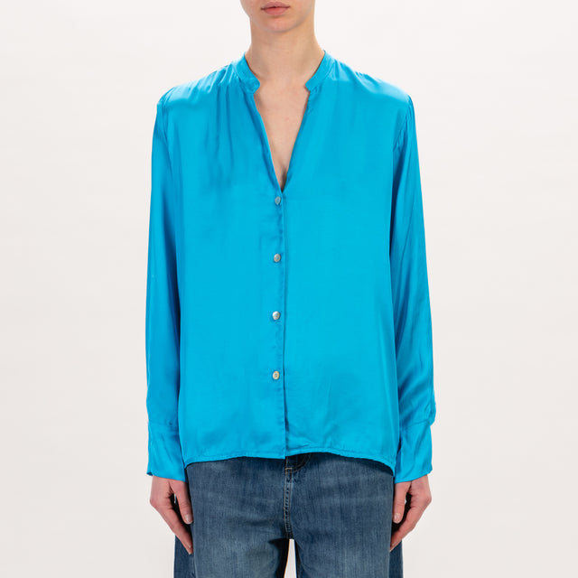 Zeroassoluto-Camicia LEA collo coreana in satin - turchese