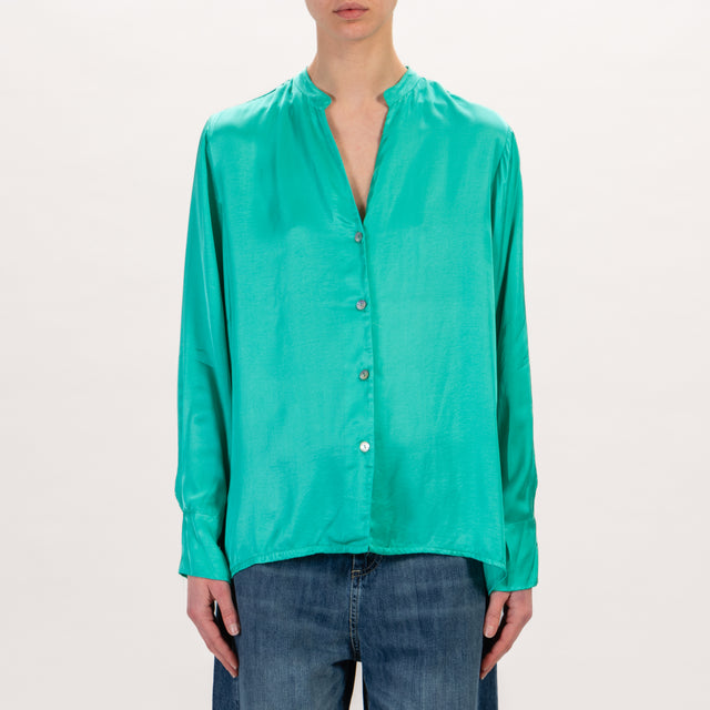 Zeroassoluto-Camicia LEA collo coreana in satin - zaffiro