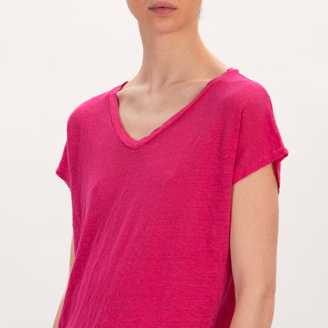 Zeroassoluto -T-shirt scollo V in lino - fucsia