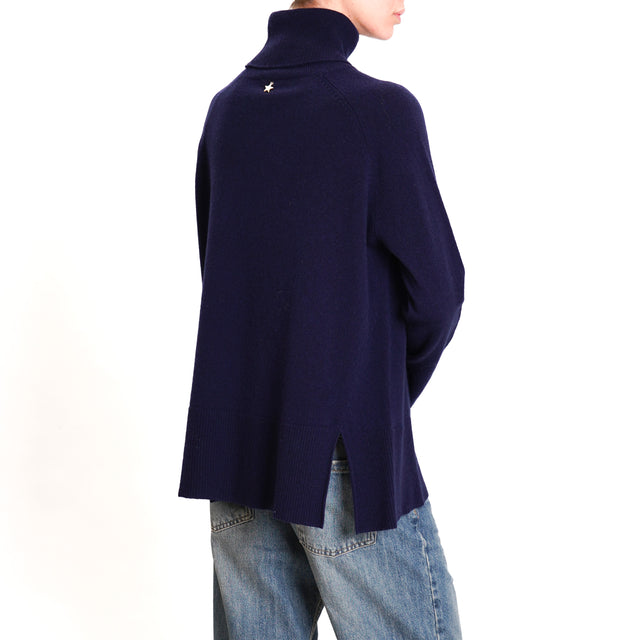 Souvenir-100% wool fitted collar wool sweater - blue