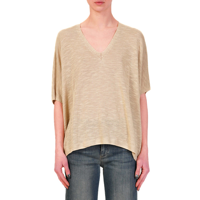 Souvenir-Maglia over scollo v misto lino - beige