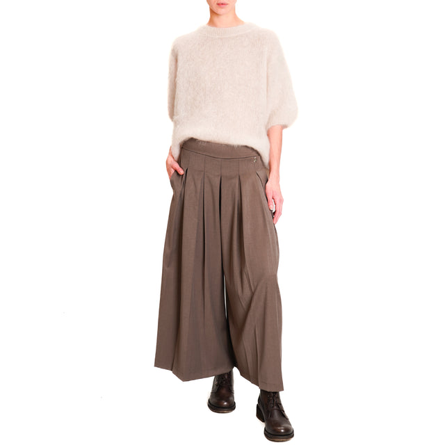 Souvenir-Pleated elastic back skirt - hazelnut