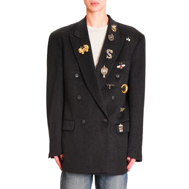 Souvenir-Double-breasted jacket with pins - black