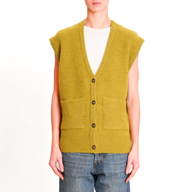 Souvenir-3 Button Knitted Vest Wool Blend - Oil