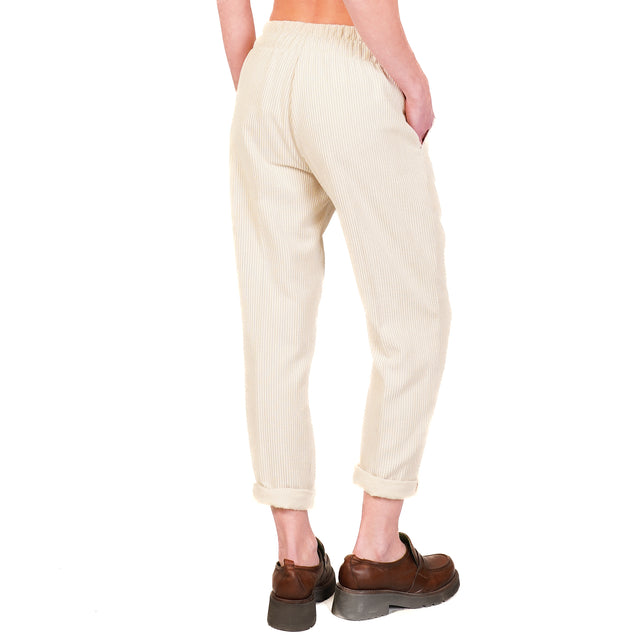 Souvenir-Pantalone velluto 500 righe con coulisse - panna