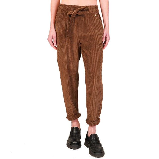 Souvenir-500-line velvet trousers with drawstring - chocolate