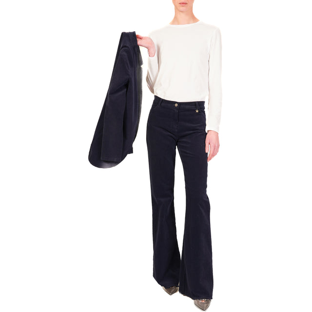 Souvenir-Stretch Velvet Trousers - Blue