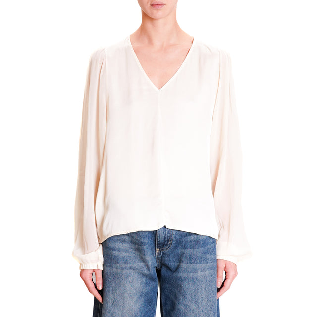 Souvenir-Double fabric v-neck blouse - butter