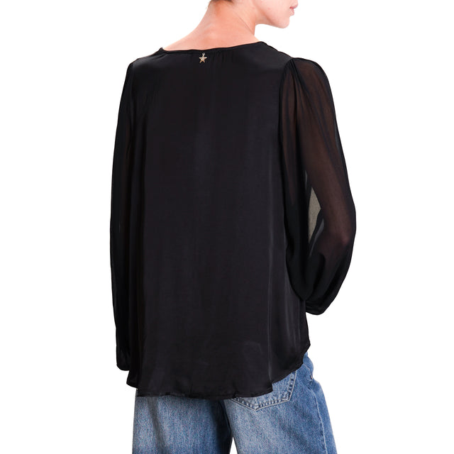 Souvenir-Blusa scollo v doppio tessuto - nero