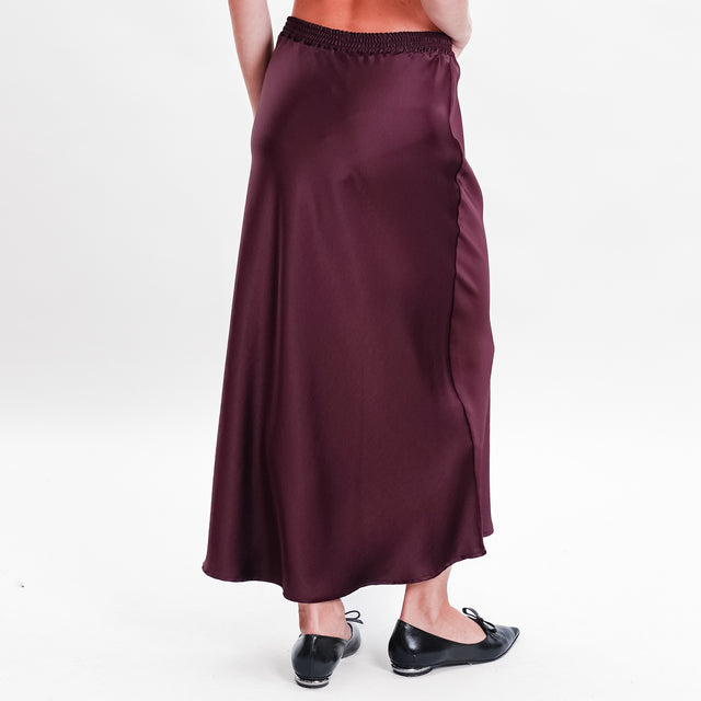 Souvenir-Elastic Waist Satin Skirt - Bordeaux