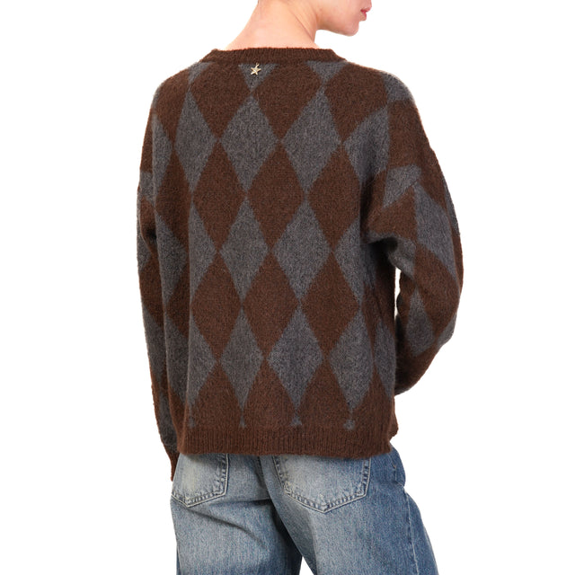 Souvenir-Mohair sweater with diamond pattern - chocolate/grey