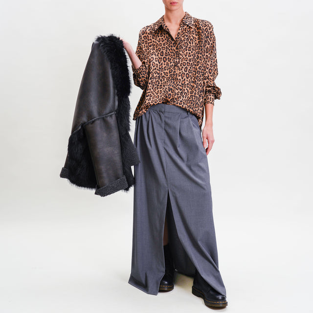 Souvenir-Long skirt with slit and pleats - grey