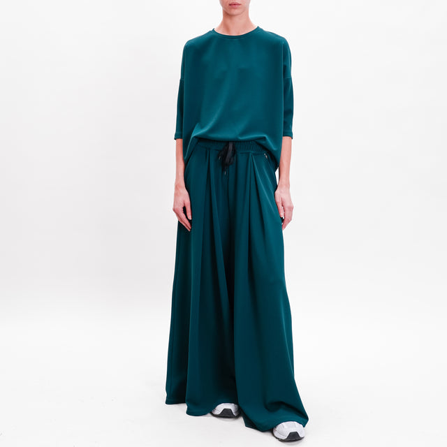 Souvenir-Pantalone wide leg coulisse con pinces - verde