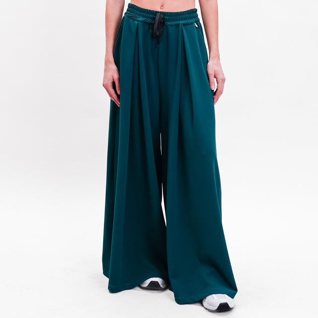 Souvenir-Pantalone wide leg coulisse con pinces - verde